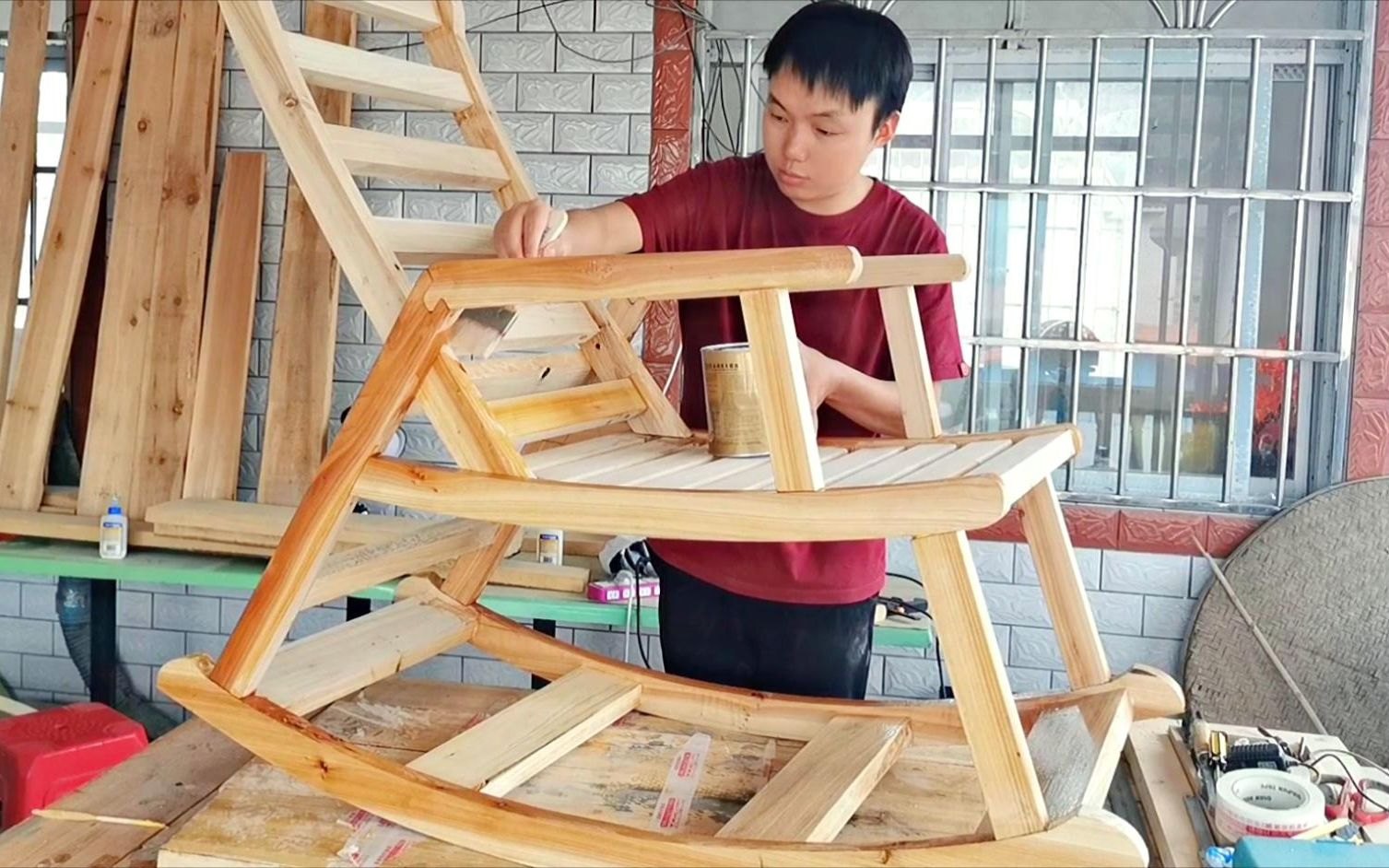 木工焊接实木摇摇椅 躺椅教程步骤